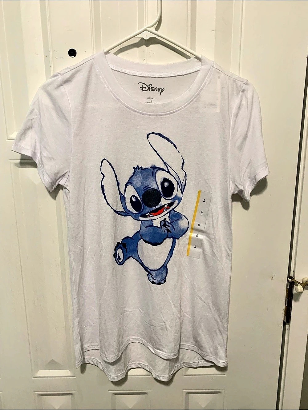 Disney Stitch Graphic T-Shirt White & Blue Juniors Small NWT
